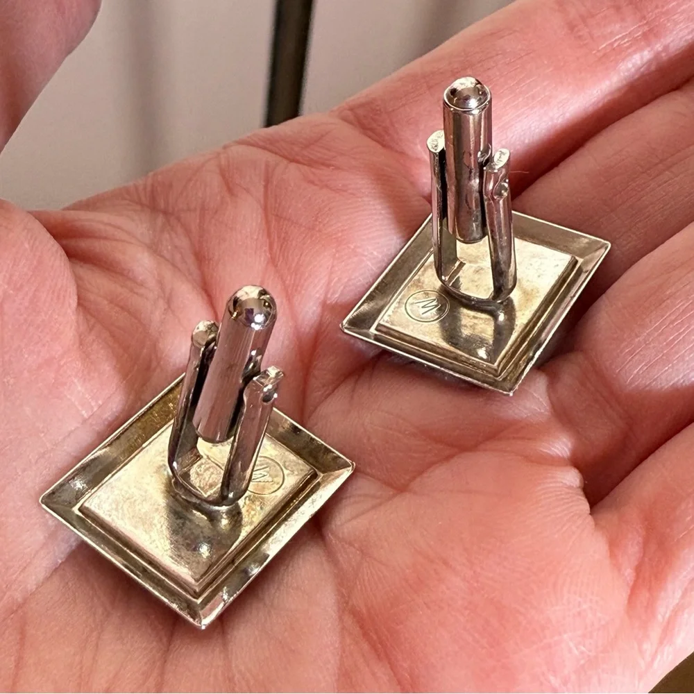 Vintage Mid century modern oversized silver black art deco Cufflinks